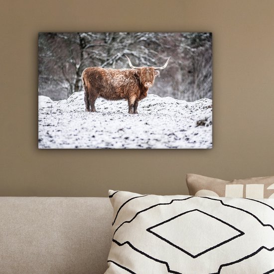 Toile Highlander écossais en forêt enneigée 2cm