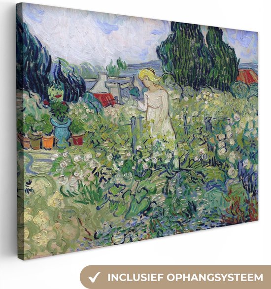 Canvas schilderij 160x120 cm - Wanddecoratie Marguerite Gachet in de tuin - Vincent van Gogh - Muurdecoratie woonkamer - Slaapkamer decoratie - Kamer accessoires - Schilderijen