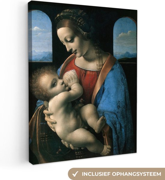 Canvas Schilderij The virgin Mary - Leonardo da Vinci - 60x80 cm - Wanddecoratie