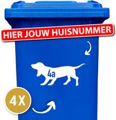 Container sticker huisnummer - kliko sticker voordeelset - 4 stuks - Basset hound - container sticker huisnummer - wit - vuilnisbak stickers - container sticker hond - cadeau - 12345678910