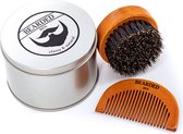 BEARDED BEN Brosse à barbe avec poils de sanglier dans une boîte de rangement/coffret cadeau de haute qualité, avec peigne à barbe, marron teck, diamètre : 6,3 cm