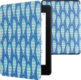 kwmobile hoes geschikt voor Amazon Kindle Paperwhite 11. Generation 2021 - Magnetische sluiting - E reader cover in blauw / lichtblauw / wit - Visjespatroon design