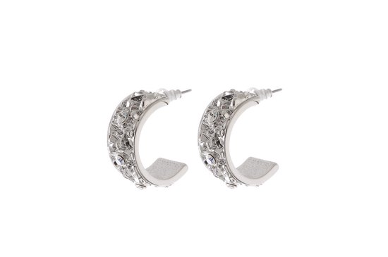 Behave Oorbellen - dames - oorstekers - zilver kleur- halve oorring - met steentjes - 2.5 cm