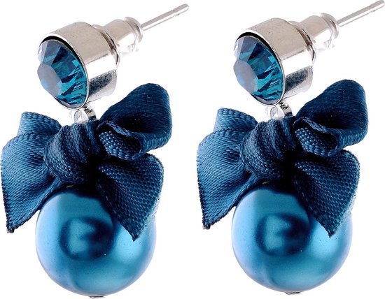 Behave Boucle d'oreille pendentif perle bleue pierre noeud 3 cm