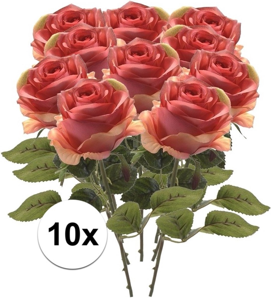 Bellatio Flowers & Plants Emerald Kunstbloem roos Simone - 10x - roze - 45 cm - decoratie bloemen