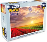 Puzzel Tulpenveld met zonsondergang - Legpuzzel - Puzzel 500 stukjes