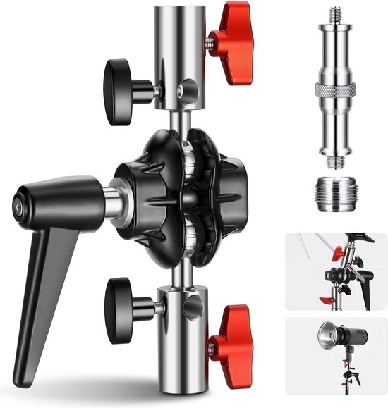 Foto: Neewer ua020 krachtige lichtstatief adapter metalen dubbele zwenk kogelgewricht twee 5 8 ontvangers 1 4 naar 3 8 convert bouten 3 8 op 5 8 schroef voor c standaard maximaal draagvermogen 6 35 kg