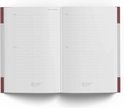 Open dagboek met lege, gelijnde pagina's met datumvakken. De pagina's bevatten een kleine bloemenillustratie aan de onderkant.