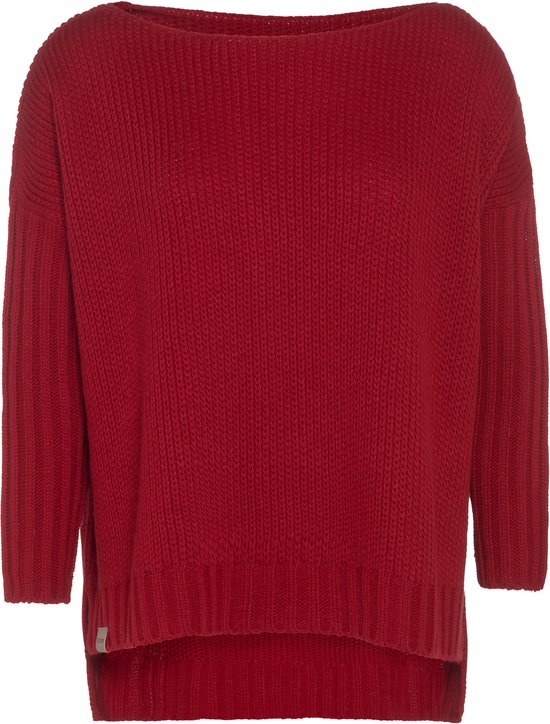Knit Factory Kylie Gebreide Dames Trui - Trui dames winter - Pullover dames - lange mouw - Wintertrui - Damestrui - Boothals - Bordeaux - Rood - 36/44