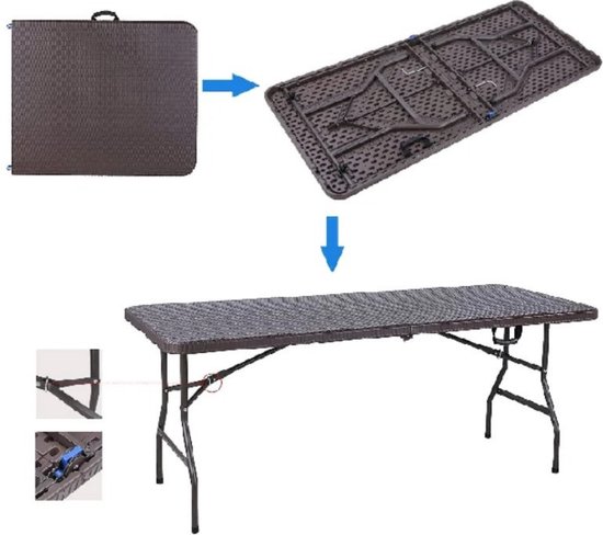 Vouwtafel 180 cm - Inklapbare Picknicktafel Camping Met Handvat - Plooitafel of Klaptafel 150 kg Draaggewicht - Partytafel Inklapbaar - Uitklapbare Tafel — afbeelding 3