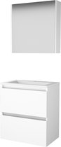 Basic Comfort 39 badmeubelset met spiegelkast, greeploze wastafelonderkast met 2 lades en porseleinen wastafel met 1 kraangat 60 x 39 cm, ice white