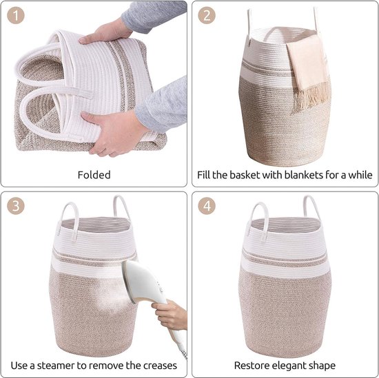HLWDFLZ 7-delige katoenen touw geweven mand set - geweven opbergmand wasmand huisdieren speelgoed katoenen touwmand voor het organiseren van speelgoed, dekens, handdoeken, boeken, kleding (wit/jute