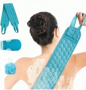 Waledano® 3 In 1 Douche Set – Massage Spons + Scrub Band + Scrub Handschoen – Hammam Set – Bad – Dode Huidcellen Verwijderen – Blauw