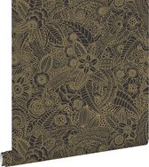 ESTAhome papier peint dessins de fleurs noir et or - 139563 - 0,53 x 10,05 m