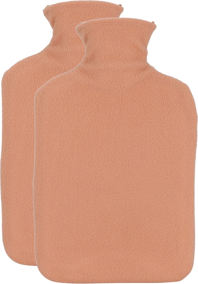Goedkoopste H&S Collection Warmwaterkruik - 2x - met fleecehoes - zalmroze - 1,75L - kruik