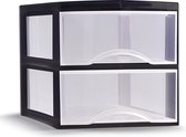 Plasticforte Ladeblokje/bureau organizer met 2x lades - transparant/zwart - L26 x B36 x H25 cm