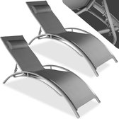 tectake® set van 2 tuinstoelen ligstoelen - aluminium ligbedden - weerbestendig - ideaal voor tuin - balkon - terras - inclusief hoofdkussen - 5-voudig verstelbare rugleuning - grijs
