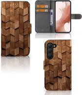Book Style Case geschikt voor Samsung Galaxy S23 Wooden Cubes