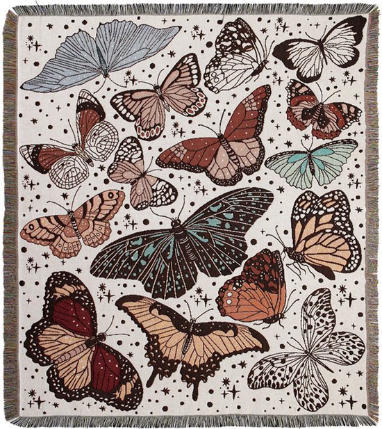 Sierkleed met vlinders - vintage stijl deken met dessin - 130 x 150 cm - woondecoratie - decoratief kleed - sierplaid met vlinders - (wand)kleed met print - STUDIO Ivana