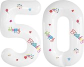 Folie Ballonnen Cijfers 50 Jaar Happy Birthday Verjaardag Versiering Cijferballon Folieballon Cijfer Ballonnen Wit 70 Cm