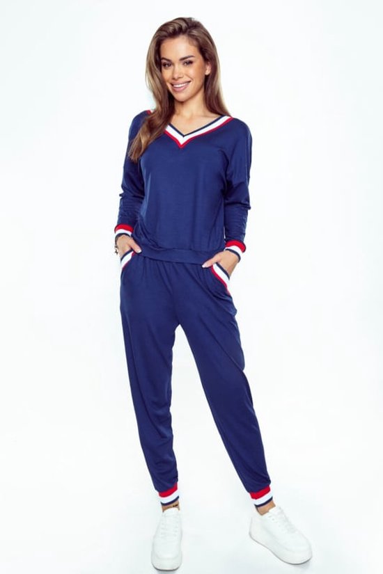 Hoogwaardig huispak van fijne viscose - viscose pyjama dames met lange mouwen en enkellange broek - Eldar Fanny - marineblauw M