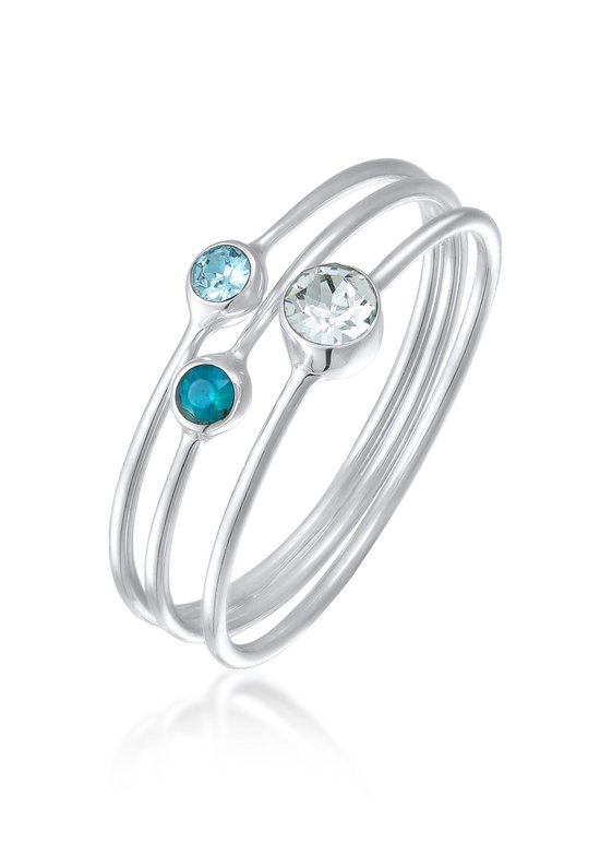 Elli Dames Ring Dames Stack Set Basis met Kristallen Blauw in 925 Sterling Zilver