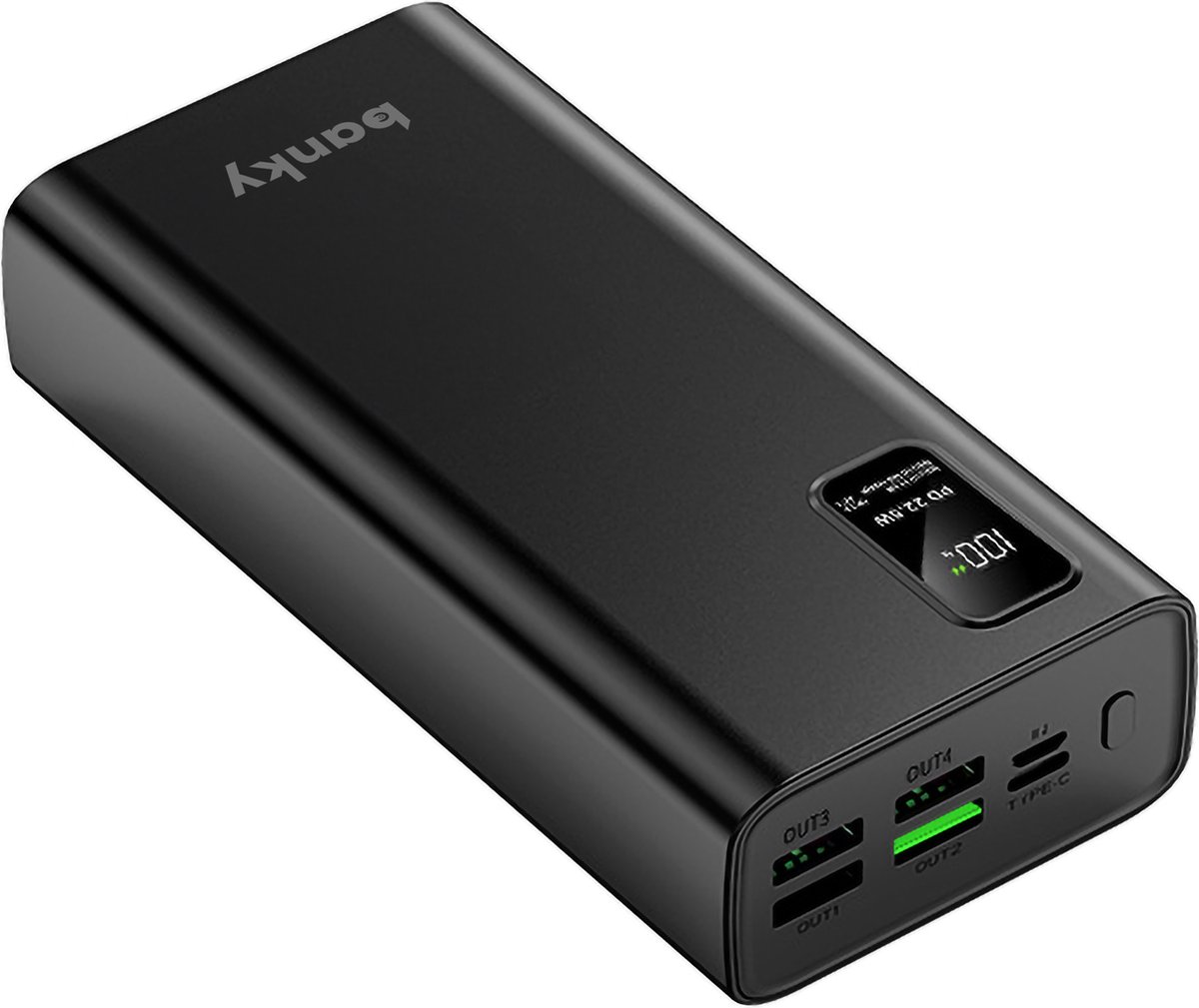 Banky - Powerbank - 30.000 mAh - 22.5W - 5 Poorten - Snelladen via USB-A en USB-C - geschikt voor iPhone Samsung - Zwart
