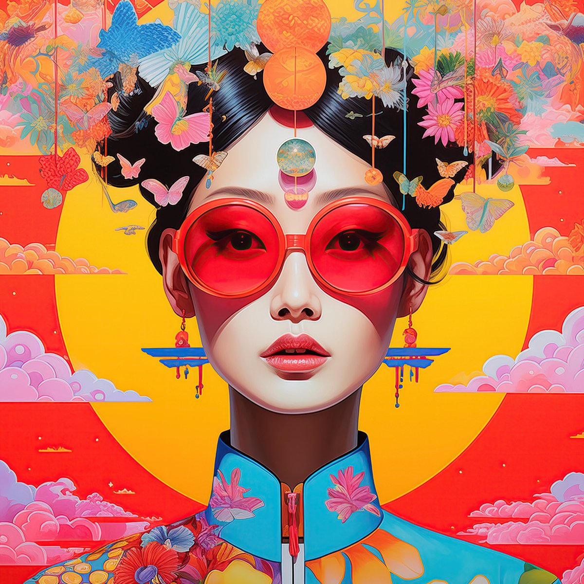 JAPANESE POPART LADY: 60x80cm Aluminium Decoratie - Kunst - Vrouw - Japans