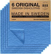 Zweedse theedoeken, milieuvriendelijk, herbruikbaar, duurzaam, biologisch afbreekbaar, cellulosespons, vervangende reinigingsdoeken, verpakking van 6 stuks, blauw