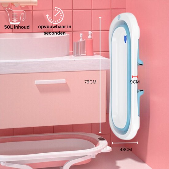 Beartop Opvouwbare babykuip met 50 liter volume | incl. badinzet baby | ergonomisch & compact | stabiel PP & TPE plastic | ruimtebesparend | roze | Pakske