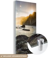 MuchoWow® Glasschilderij 80x160 cm - Schilderij acrylglas - Zonsopgang strand Nieuw-Zeeland - Foto op glas - Schilderijen