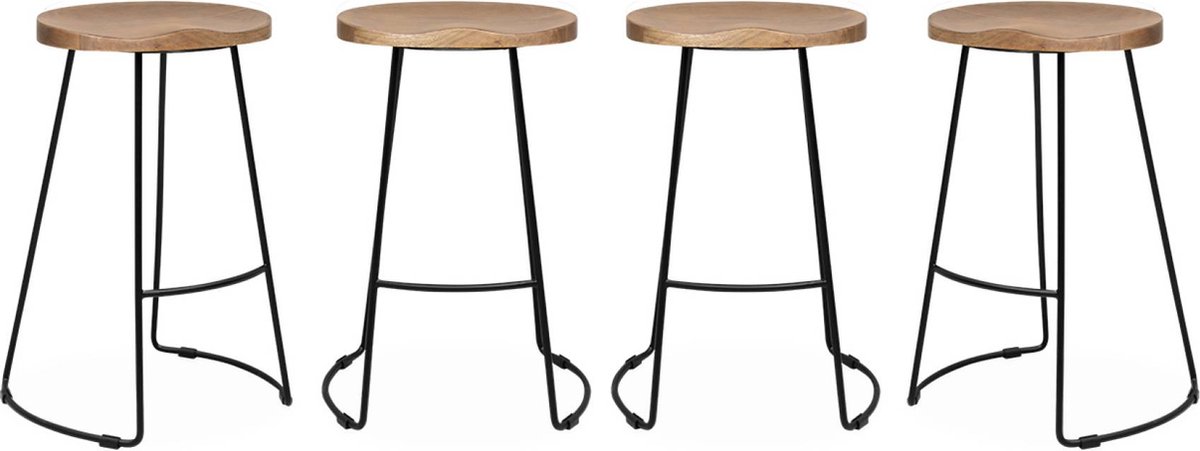 sweeek Mangohout en stalen barkrukken jaya, set van 4, 65cm Naturel