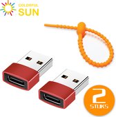 Colorful Sun® USB-A naar USB-C adapter - 2 stuks - USB A to USB C - Gratis kabel-organizer - USB A Male naar USB C Female - HUB - Verloop - Roze