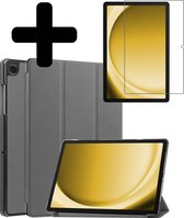 Hoes Geschikt voor Samsung Galaxy Tab A9 Hoes Luxe Hoesje Book Case Met Screenprotector - Hoesje Geschikt voor Samsung Tab A9 Hoes Cover - Grijs