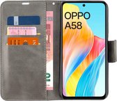 Étui Grijs - Convient pour OPPO A58 - Wallet Book Case - Livret avec Porte-Carte / Porte-Carte et Fermeture Magnétique - Housse de Protection Livret