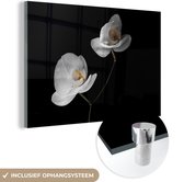 MuchoWow® Glasschilderij 30x20 cm - Schilderij acrylglas - Orchidee - Bloemen - Zwart - Wit - Stilleven - Foto op glas - Schilderijen
