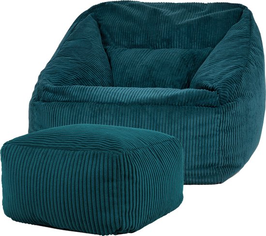 Foto: Icon morgan corduroy zitzakfauteuil en hocker teal groen xxl zitzakstoel zitzak volwassenen met vulling woonkamerzitzakken