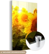 Glasschilderij - Muurdecoratie bloemen - Zonnebloem - Geel - Bloem - Glasschilderij bloemen - Foto op glas - Glazen schilderij - Acrylglas - Wanddecoratie - 120x180 cm - Schilderijen woonkamer