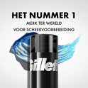 Gillette scheergel fles met blauwe en lichtblauwe strepen.