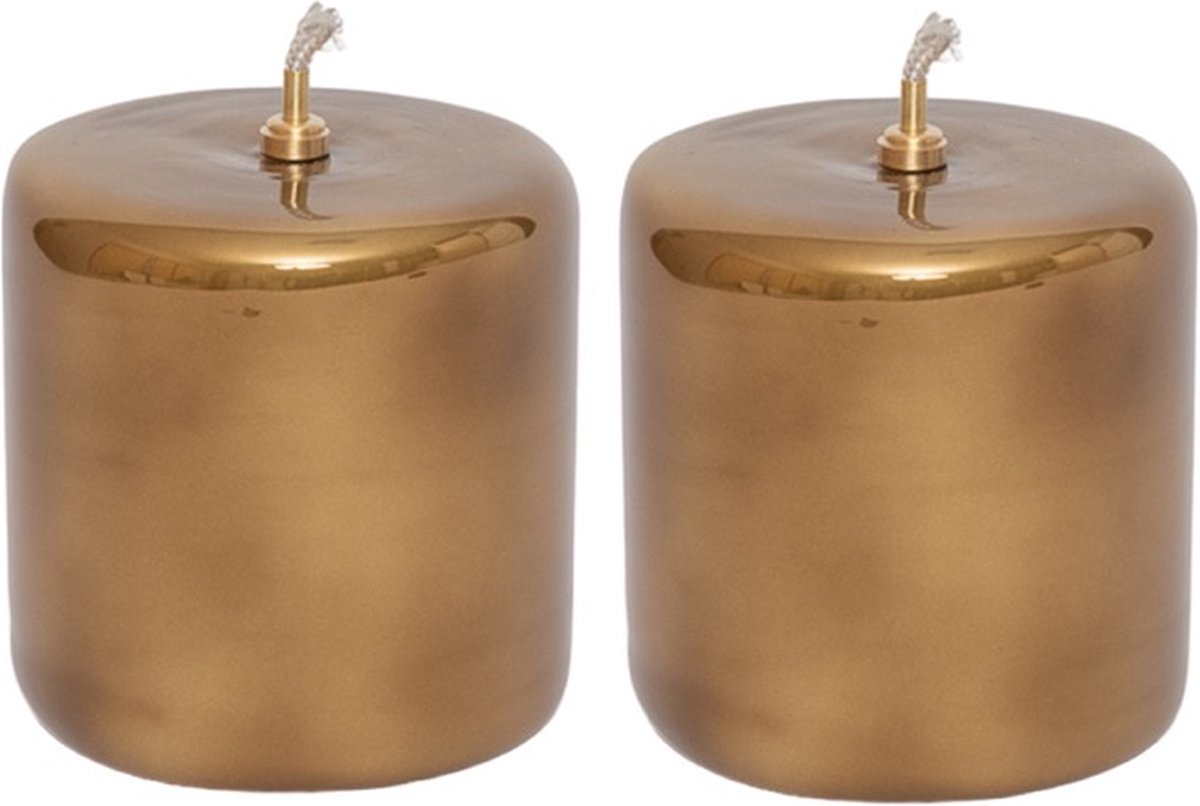 WinQ - Olielamp cilinder 6,5x10cm cm Goud - 2 Stuks - Ideale vervanging voor kaarsen incl. lont en trechter