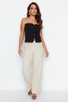 Trendyol Vrouwen Hoge taille Breed been Beige geweven broek met wijde pijpen en hoge taille TWOSS23PL00314