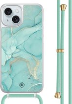Casimoda® - Coque iPhone 15 avec cordon vert menthe - Marbre vert menthe - Cordon amovible - TPU/acrylique