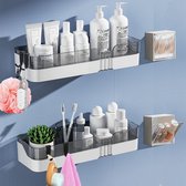 Pack of 2 Bathroom Shelves, No Drilling Bathroom Shelves, Adhesive Shower Shelves, Wall Mounted Shower Baskets for Kitchens and Bathrooms (Grey)