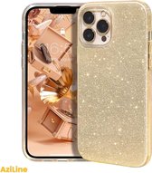 AziLine Glitter Goud Hoesje geschikt voor iPhone 15 Pro Max - Ultiem Luxe en Krachtig Glitter Goud Bescherming Hoesje - Glamour Gold Stevig Backcover van Premium Kwaliteit geschikt voor iPhone 15 pro Max.