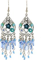 Behave Boucles d'oreilles argentées avec pierres bleues, fleurs et perles