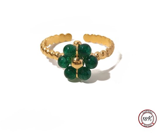 Soraro Groene Parel Flower Ring | 18K Goldplated | Goudkleurig | Groen | Parel | Dames Ring | Bloem | Klemring | Vrouwen Cadeau | Moederdag | Moederdag cadeau