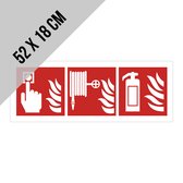 Bord met 3 pictogrammen brandveiligheid | 52 x 18 cm | 3-in-1 | Brandblusser | Brandhaspel | Brandalarm | Drukknop | Noodgevallen | Haspel | Brandweer | Brand | Pompiers | Noodgeval | Noodsituatie | SOS | 1 mm | 1 stuk