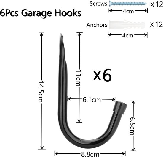 Robuuste garagehaken voor ladders en gereedschappen, wandgemonteerde garagehanger en organizer - gereedschapshouder U-haak met antislipcoating  15