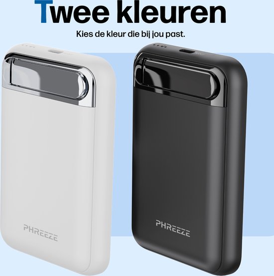 Phreeze Magnetische Powerbank 5000 mAh - Geschikt voor MagSafe - Powerbank Snellader - LED - Draadloos Opladen