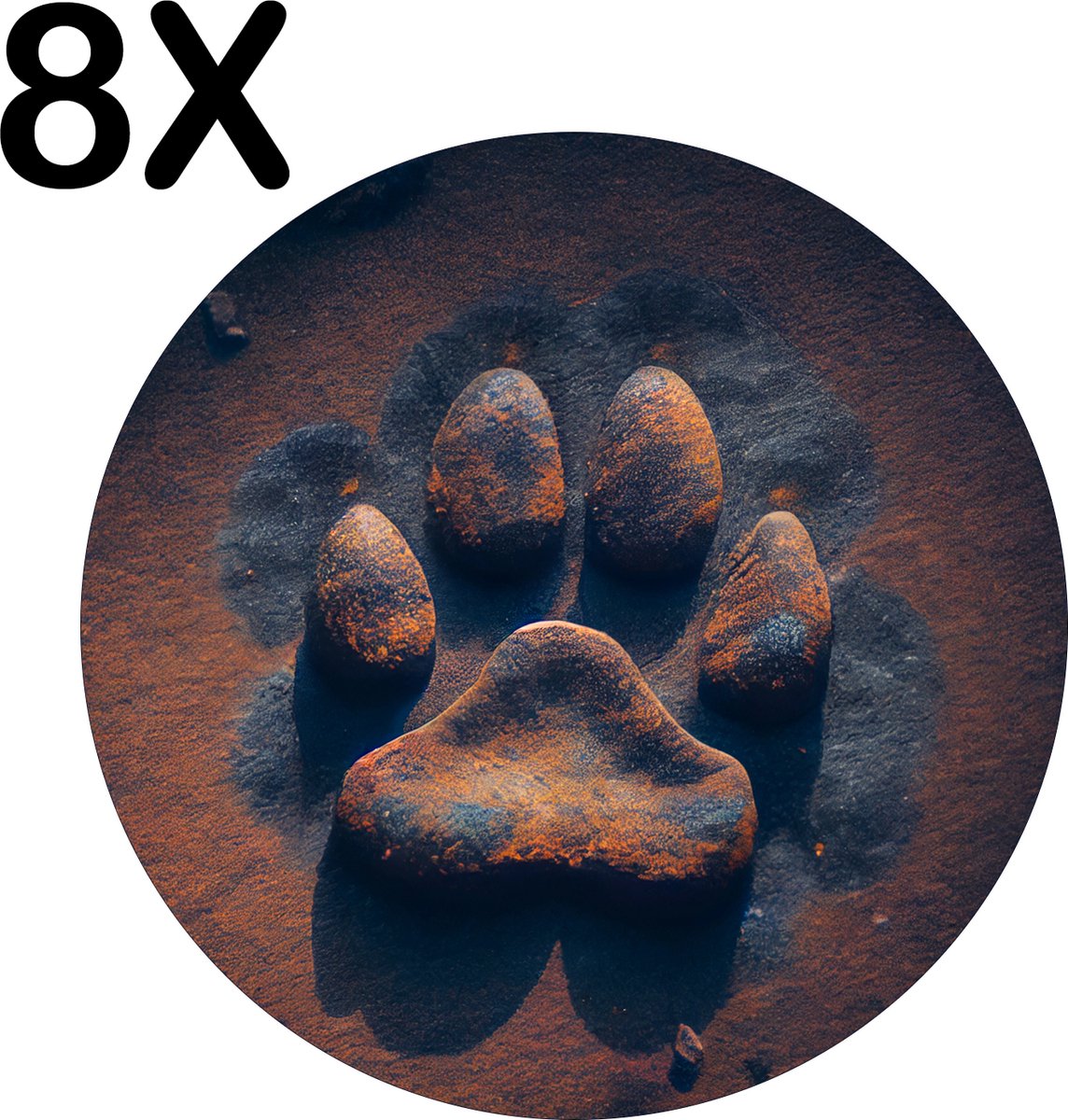 BWK Flexibele Ronde Placemat - Voetafdruk van een Hond - Set van 8 Placemats - 40x40 cm - PVC Doek - Afneembaar